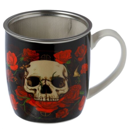 Skulls & Roses Porcelain Mug with Infuser & Lid - Image 3