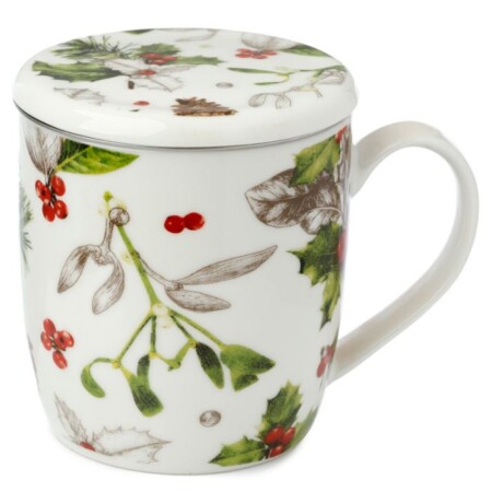 Holly & Mistletoe Porcelain Mug with Infuser & Lid - Image 5